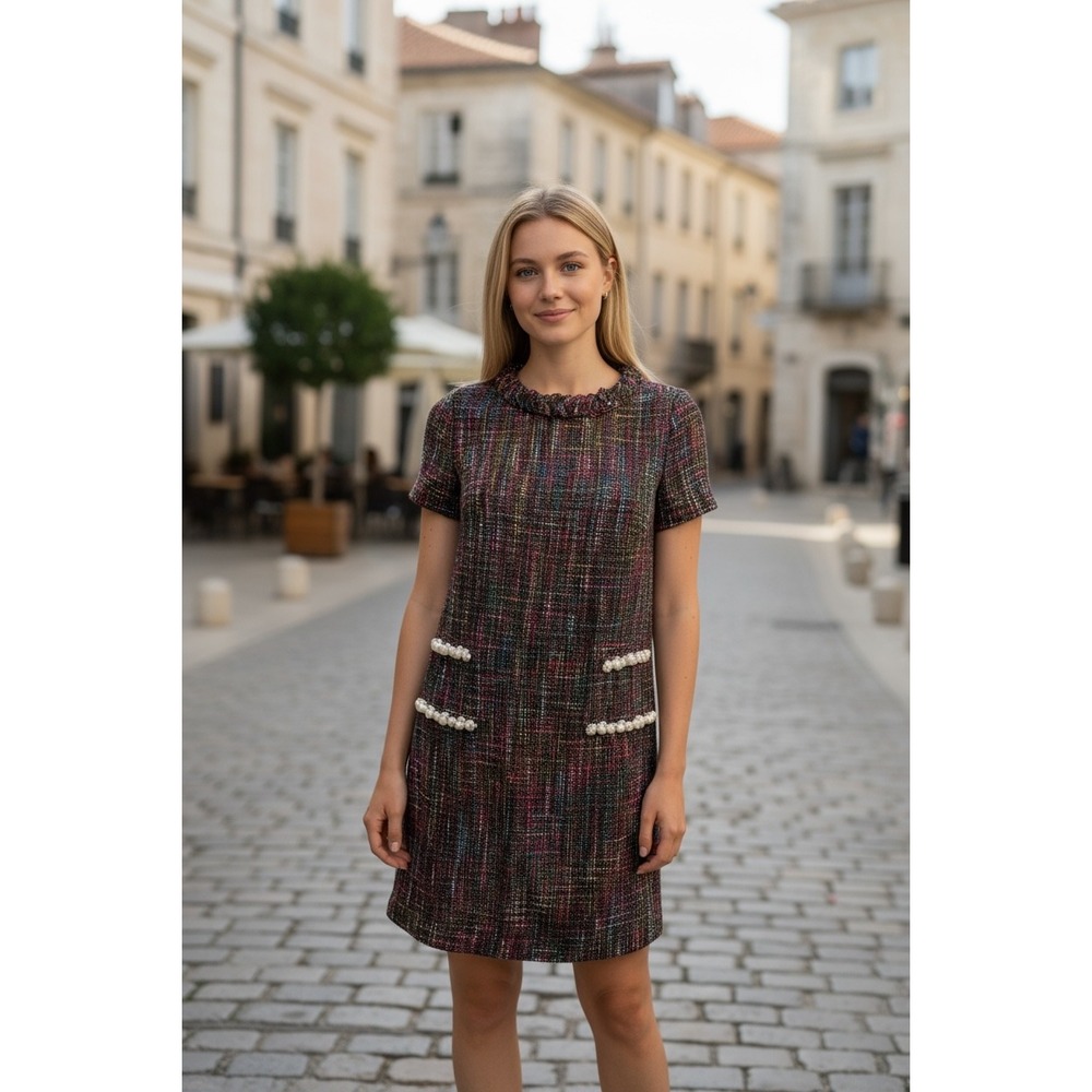 Tuckernuck XXS Multicolor Tweed Dress Pearl Pockets‎ Career Party Cocktail